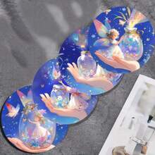 4pcs Round Coasters, Colorful Printed Heat Insulation Coasters With Magical Pattern, Non-Slip Table Mats, Kitchen Supplies, Car Coasters, Room Decor - Multicolor - View 10