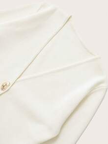 Long Sleeve Solid Color Knitted Top With Metallic Buttons, Casual For Spring & Autumn