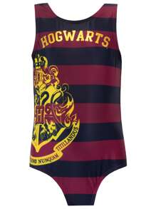 Harry Potter Swimsuit | Hogwarts Girls' One Piece Swimming Costume | Kids' Swimwear - Burgundy - View 1