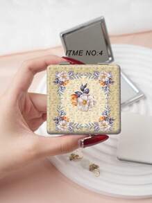 1 pieza Espejo de mano plegable con enchape de metal y piel de PU, con diseño de corona de flores de estilo vintage, apto para múltiples escenarios