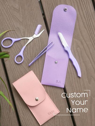 3 pezzi Set personalizzato per la cura delle sopracciglia, kit per la modellatura delle sopracciglia con monogramma personalizzato, forbici per sopracciglia, pinzette, rasoio per sopracciglia, forbici per la modellatura, set di strumenti di bellezza personalizzati, regalo per damigelle e amiche