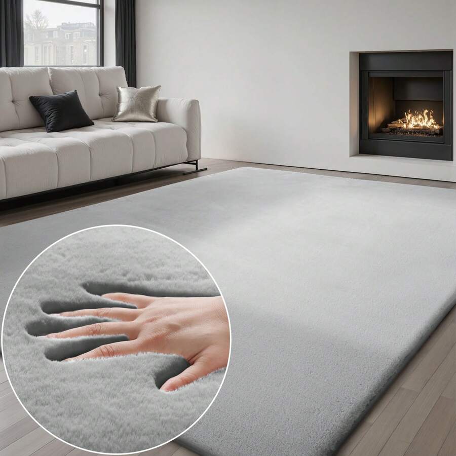 Treeboy Plush Rugs Living Room - Grey Area Rugs For Bedroom Faux Rabbit Fur Rug Large Rug, Anti Slip Rug Large Floor Carpet Short Pile Area Rug For Living Room, Bedroom