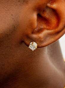 1 Pair Of Luxurious Retro S925 Sterling Silver Hip-Hop Men'S Earrings With Synthetic Zirconia Micro Inlaid 14k Gold Plated Round Earrings Suitable For Daily Party Wear