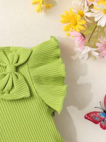Conjunto de 2 piezas para niña: Top con mangas tipo gorra y adorno de lazos y pantalones largos con estampado floral, para verano