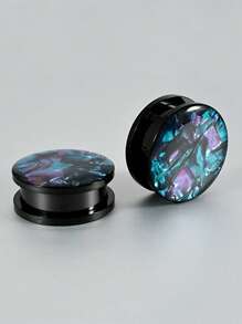 1 对镀黑不锈钢彩虹蓝紫色 Miexd 贝壳平面耳扩张器量规加强滑轮耳塞隧道身体穿孔首饰 6-25 毫米 - 黑色 - 查看 13