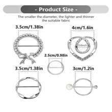 5pcs Women's Scarf Clips Tie Pin Waist Cincher For Tshirt, Metal & Rhinestone Circular Round Buckle