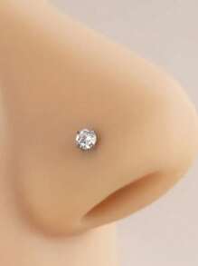 1件S925纯银四爪镶嵌锆石鼻环/唇钉，个性化穿刺饰品