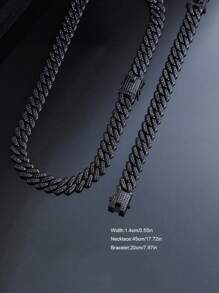 2pcs Black Cuban Chains Necklace And Bracelet Set,Men's Chain Choker Necklace Hip Hop Jewelry Set,Fashion Rapper's Jewelry ,Perfect Gift For Boyfriend,Son And Dad