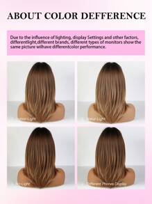 16 Zoll natürlicher Farbverlauf Schwarz Braun mittellanges lockiges Perücke aus hitzebeständiger Synthetikhaar Perücke mit Pony in Acht-Form für Frauen, für den täglichen Gebrauch, Partys, Muttertag, Musikfestivals