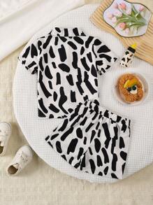 Baby Boy Cute Cow Print Shirt + Cow Print Shorts Set, Summer