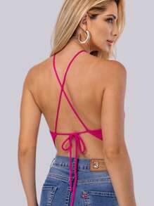 Women's Cropped Top With Scarf In Modal Knit - Màu Hoa hồng đỏ - Xem 2
