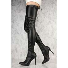 Nine West Liliana Gisele-50 BLACK Leather Stretchy Thigh High Pointy Stiletto Heel Boot (11)