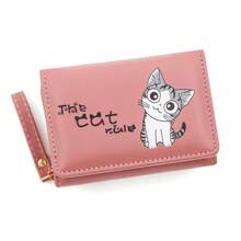 1pc New Cute Cartoon Print Compact Folding Women Small Wallet, Fresh PU Trifold Coin Purse, Fashion Ladies Accessory