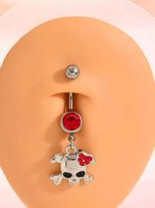 1pc Stainless Steel Rhinestone Skull Navel Ring, Suitable For Daily Wear, Music Festivals, Halloween
