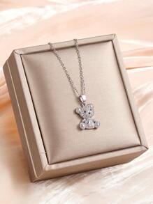 1 chiếc vòng cổ bằng thép không gỉ hình gấu Cubic Zirconia trang trí tinh tế dễ thương cho bé gái tuổi teen thời trang dự tiệc trang sức đường phố ngày lễ để đeo hàng ngày cho trẻ em quà tặng sinh nhật trở lại trường - Bạc - Xem 5