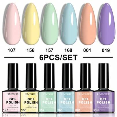  LIMEGIRL 6 Neutral Color Jelly Gel Nail Polish Set, Including Blue, Pink, Purple, Removable UV Gel Nail Polish Set, Suitable For Nail Salon And DIY Home Manicure, Spring/Summer