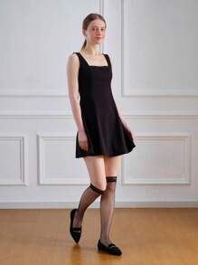 Women's Flat Metal Decoration Mule Shoes Black Nude Pointed Toe One Stirrup Detail Backless Design Elegant And Comfortable Shoes - 黑色樂福鞋絨面 - 查看 6