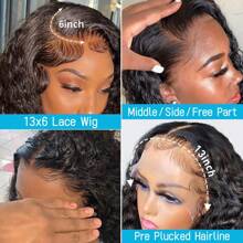 bling hair 13x4 13x6 Lace Front Wigs Human Hair Deep Wave Wigs Transparent Lace Frontal Wigs Human Hair 180 Density Deep Curly Lace Front Wigs Human Hair Pre Plucked Deep Wave Frontal Wigs With Baby Hair - 黑色 - 查看 3