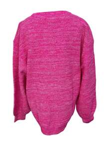 Women's Knit Sweaters Long Sleeve Round Neck Solid Color Pullovers Slouchy Knit Tops - Rose Red - View 3