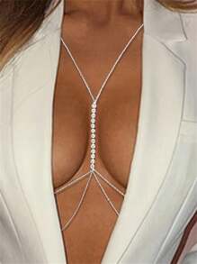 Fashionable Sexy Nightclub Crystal Chest Chain, Women's Party Body Chain - Silver - View 1