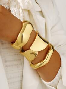 1 Set Chic Personalized Minimalist Punk Style Geometric Metal Open Bangle Bracelet For Women, Suitable For Street, Shopping, Daily Outfit, Party, Festival, Gift For Friends And Family