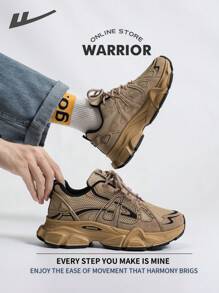 Warrior Comfortable Street Style Thick Soled Men's Shoes Spring And SummerLightweight Comfortable Breathable Running Shoes Modest Style Casual Yet Sleek Sneakers Applicable Throughout The Year Wear-Resisting All-Day Wear Training Sneakers - Khaki - View 6