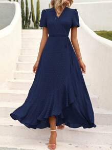 Valentine's Day  Women's Summer Wrap Dress Casual Boho Chic Floral V-Neck Short Sleeve Flanged Beach Holiday Dress