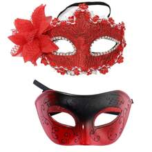 2pcs Couple Floral Painted Masks, Carnival Masquerade Masks, Party Decorative Props - Multicolor - View 6