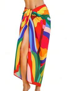 1pc Kleurrijke Print Sexy Vrouwen Strand Wikkelrok, Cover-Up, Afslankende Rok Voor Vakantie, Zwemmen, Feest