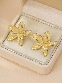 1 par de aretes de botón con diseño de flor, elegante y minimalista - Amarillo Oro - Ver 4