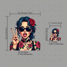 1 件/2 件/3 件 Edgy Woman With Roses 艺术补丁图案熨烫转印贴纸，适用于 T 恤、运动衫、牛仔裤、包包、服装配饰、口罩、牛仔裤和背包、帽子、枕头 - 可洗且持久