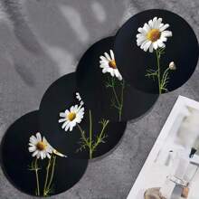4pcs Colorful Floral Round Coasters, Colorful Printed Heat Insulation Mats, Vivid Butterfly Pattern Decor Coasters, Non-Slip Table Mats, Kitchen Supplies, Car Coasters, An Ideal Gift For Flower Lovers