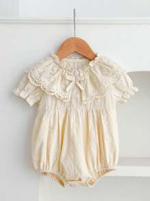 Sommer Neu Baby Mädchen Blumen Spitzenkragen dünner Romper + Futter