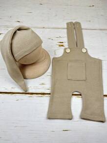 Zestaw 2 strojów do fotografii noworodkowej: długi kapelusz + spodnie na szelkach, akcesoria do zdjęć dla niemowląt, pamiątkowe przedmioty do upamiętnienia wzrostu - Wielokolorowe - Zobacz 6