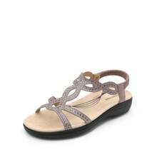 Women Comfort Flat Sandals Rhinestone Orthopedic Sandals Summer Walking Sandals With Elastica Back Strap Slip-On Vacation Beach Flats Shoes