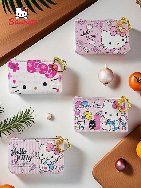 Sanrio Sanrio Hello Kitty Themed Compact Cute Mini Coin Purse - With KT Cat Character Zipper Design - Lipstick & Coins Cartoon Storage Bag Suitable For Daily Use Commuting Holiday Parties Campus Gifts For Women Wallet Mini Wallet Purse Wallet Coin Wallet