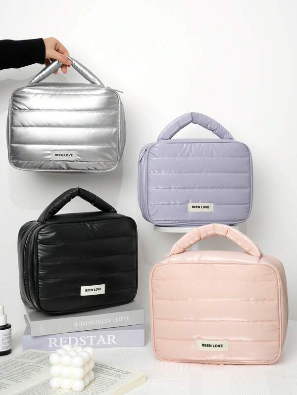 1Pc Minimalist Shining Y2K Foam Cosmetic Bag, Large Capacity Detachable Makeup Bag With Handle, Multi-Functional Delicate Shockproof Toiletry Bag&Travel Organizer, Girl Core Waterproof Storage Bag For Cable, Perfumes, Stylish Gift For New Semester, Spring/Early Summer, Anniversary, Vacation, Trip, Back To School, Makeup Case, New Style In 2025. Makeup Travel Toiletry Organizer Essentials Gifts Storage Zipper Accessories Nail