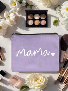 Printed With Letters Mama Multi Functional Canvas Bag, Makeup Bag - Lightweight And Odorless Polyester Travel Wash Bag,Portable Makeup Bag, Perfect Travel Organizer For Cosmetics And Stationery, Canvas Bag,Fashionable Multifunctional Makeup Bag, Mother Makeup Bag, Travel Essentials, Dormitory Supplies, Bathroom Storage, Jewelry Storage, Lip Oil And Cosmetics Storage Bag School Supplies Pouch Make Up Bag Holiday Essentials,Mother's Day Gift
