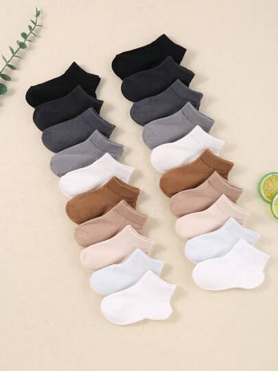 10 - Pack Baby Socks For 0 - 3Y -Solid - Colored Short Socks With Stacked Colors, Ideal For Newborns And Toddlers