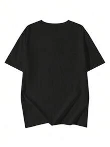 女式棉质圆领宽松休闲日本动漫表情图案印花短袖 T 恤，春夏 - 黑色 - 查看 3