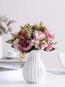 1 pieza Flores artificiales en un florero de plástico para boda, habitación, hogar, hotel, fiesta, evento, Día de San Valentín, Año Nuevo, regalo de cumpleaños o graduación para chicas