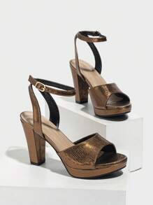 女士摩卡棕色露趾高跟凉鞋，带绑带，舒适奢华时尚，适合派对、约会、度假和日常穿着，女士厚底高跟鞋 - 銅色 - 查看 6