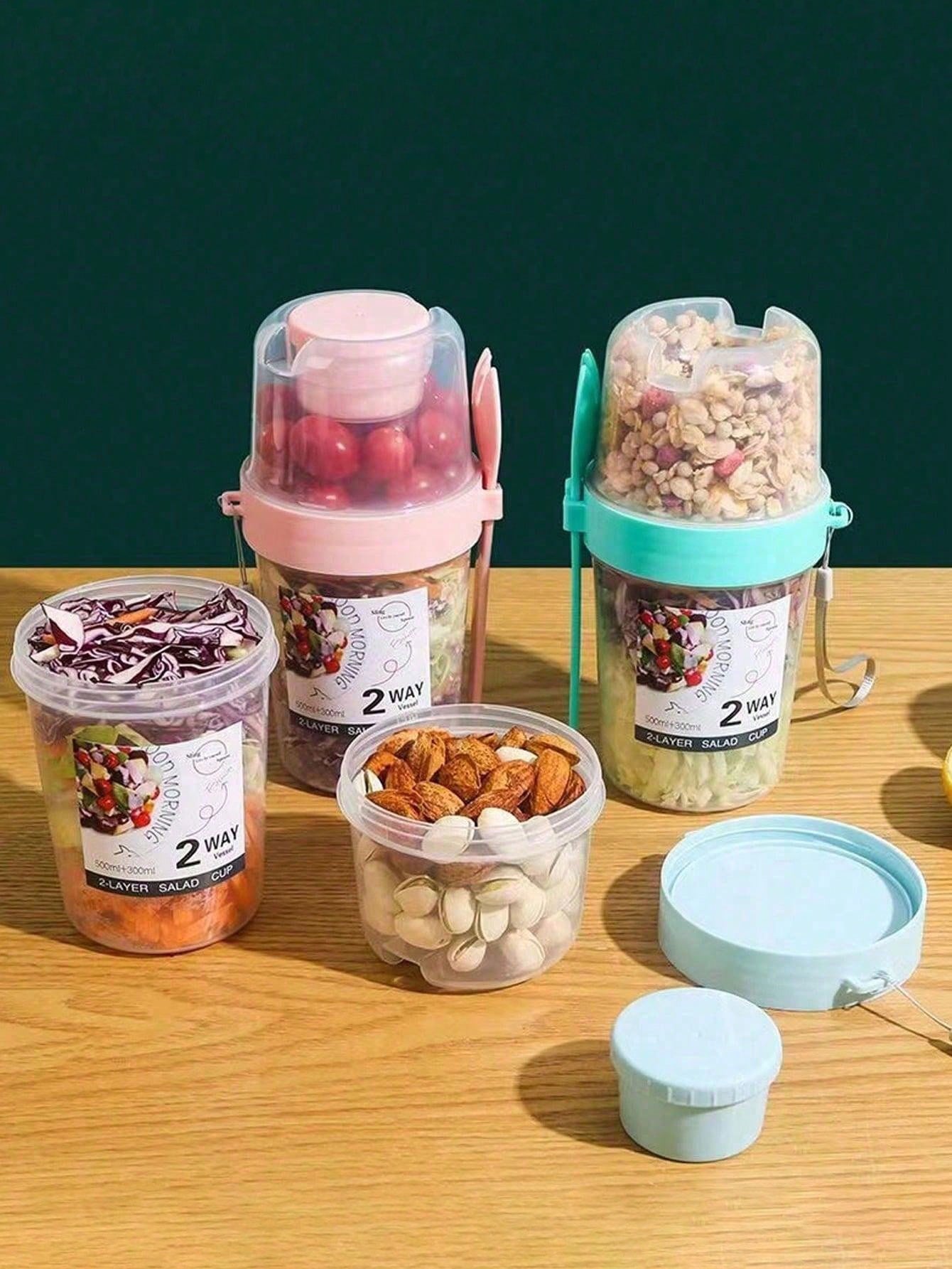 1 طقم وعاء سلطة الإفطار، حاوية وعاء طعام محمول للف...