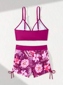 سروال داخلي مطبوع بطبعات زهور خضراء، مناسب لارتداء كجزئين من ملابس السباحة في مناسبات متنوعة