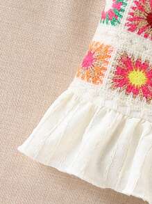 Set de 2 piezas de top de tirantes y shorts a rayas con volantes y coloridos, adecuado para exteriores, uso diario, casual y vacaciones en verano para niña joven