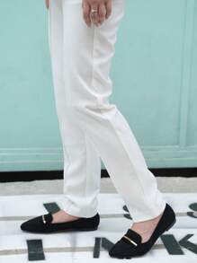 Women's Flat Metal Decoration Mule Shoes Black Nude Pointed Toe One Stirrup Detail Backless Design Elegant And Comfortable Shoes - 黑色樂福鞋絨面 - 查看 7