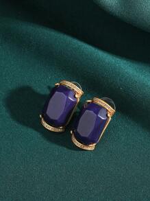 Vintage Kupfer-Optik 18K Geometrisch Quadratisch Natürlicher Lapislazuli Strass Schlangenknochen Halskette & Ohrring Schmuckset - Blau - Übersicht 7