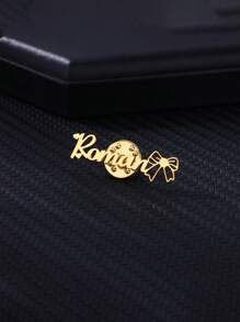 定制蝴蝶结名字胸针金色不锈钢个性化名字胸针时尚珠宝礼物