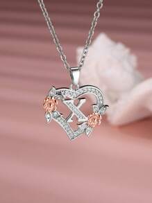 Tsnamer 1 Stück exquisiter Halskette mit kubischem Zirkonia-Initialen und herz-geschnitztem 26 Buchstaben A-Z sowie Blumen, Damen Schmuck für den täglichen Gebrauch