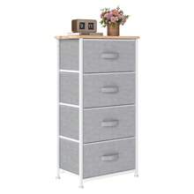 Commode, 4 Tiroirs en Tissu Commode Chambre Meuble de Rangement, Cadre en Métal,pour Chambre à Coucher, Salon,Gris Profond